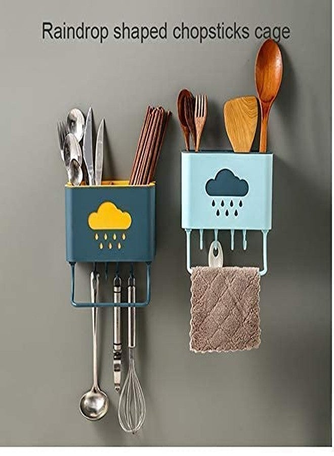 CLOUDTAIL CHOICE Plastic Wall Mounted Cutlery Drainer Rack with Utensils Organizer Spoon Fork Chopsticks Holder Caddy Kitchen Gadget Storage (Multi, Medium) - Image 3